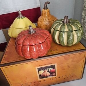Williams Sonoma 4 Autumn Harvest Pumpkin Squash Bowls Signed B B. Eigen NIB